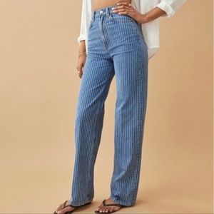 Reformation Hailey Pinstripe High Rise Wide Leg Jeans Size 26